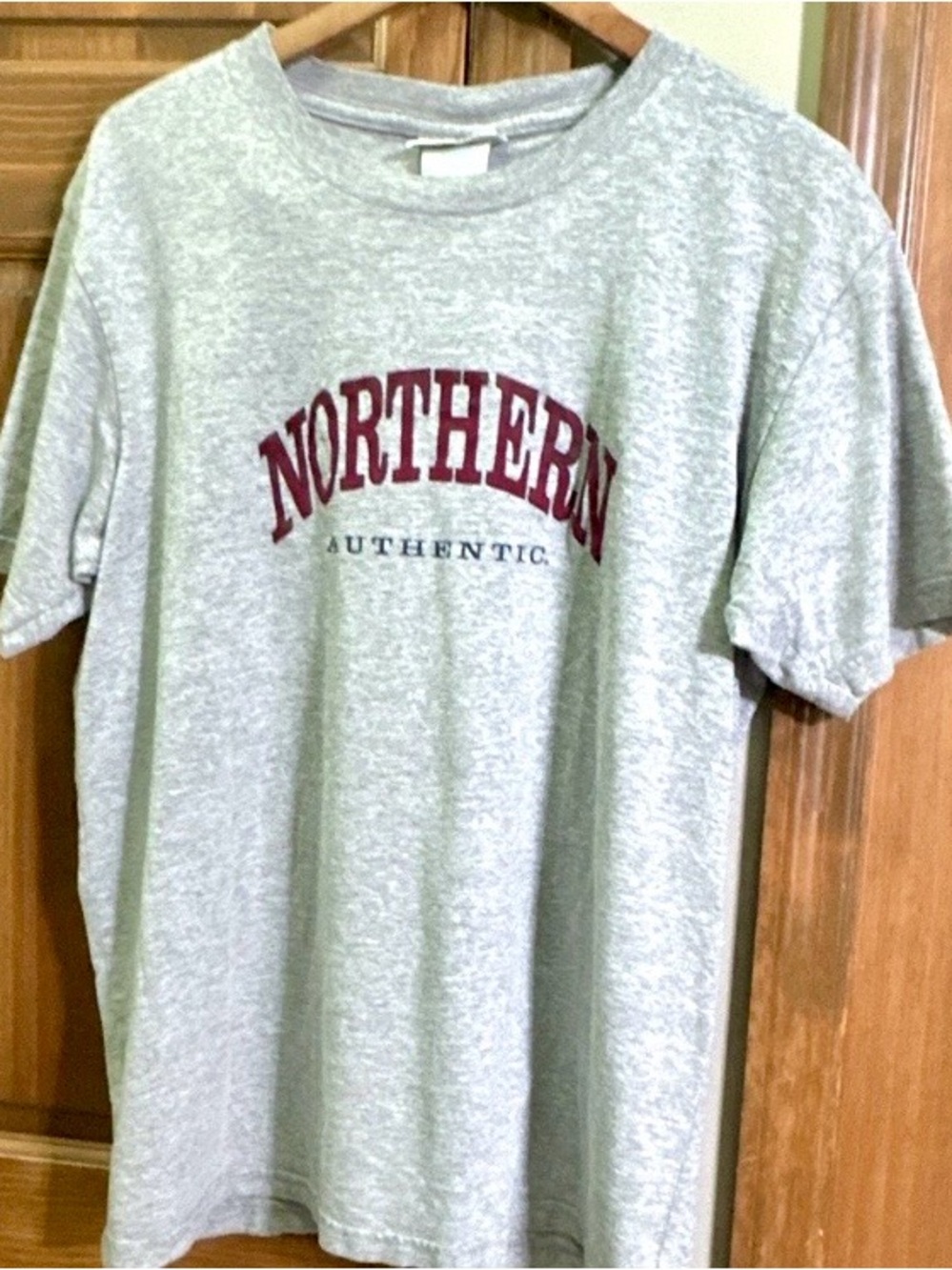 Authentic Gray Short-Sleeve Men's Tee with Maroon Logo